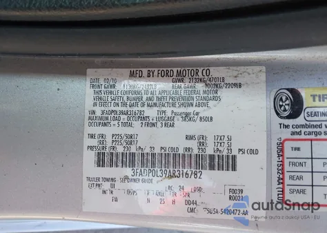 2010 Ford Fusion Hybrid из США, поврежденный, VIN 3FADP0L39AR316782
